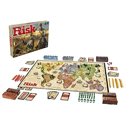 Hasbro Gaming Risiko Spielbrett - Erobern Sie die Welt mit diesem Strategie-Klassiker von Hasbro Gaming. Mit 300 neuen Figuren und verbesserten Missionskarten für ein spannendes Spielerlebnis. Ideal für strategische Denker und Spielabende!