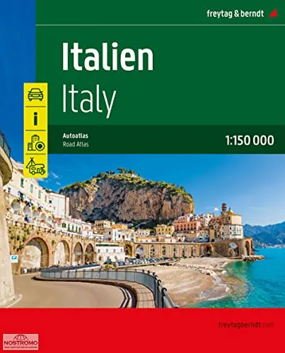 Italien Autoatlas 1:150.000 von Freytag & Berndt - Praktischer Straßenatlas mit Spiralbindung, ideal für Camping und Freizeitaktivitäten in Italien. Enthält wichtige Stellplätze und umfassende Freizeitinfos.