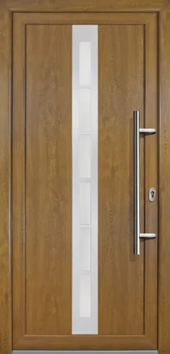 Meeth Haustür Signum PVC Exclusiv Modell 38, 108 x 208 cm, DIN rechts - Hochwertige PVC Haustür in elegantem Weiß mit golden Oak Akzenten. Ideal für Sicherheit und Stil im Eingangsbereich.