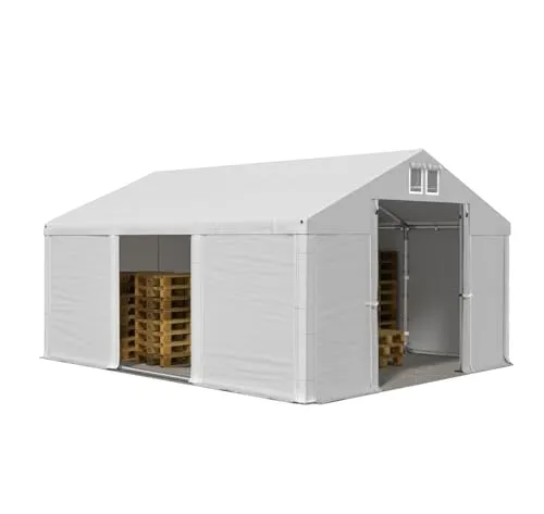 DAS COMPANY Lagerzelt 4x6m wasserdicht weiß Zelt 560g/m² PVC Plane hochwertig Zelthalle Summer SD - Faltpavillon, Gartenpavillon, Pavillon, Lagerzelt, Gartenhaus, Zeltgarage, Garagenzelt - Partyzelt