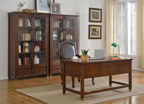 Büro Schreibtisch Set mit Sessel – Modernes 2tlg. Holz-Möbel - Praktisches Set für Ihr Arbeitszimmer: Rechteckiger Schreibtisch mit 4 Schubladen (151 x 71 x 76 cm) und bequemer Sessel (70 x 75 x 117 cm) in Braun. Ideal für eine stilvolle und funktionale Einrichtung.