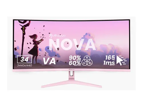 Arozzi Nova 34" Curved Computer Monitor - 34" Curved Monitor mit 3440 x 1440 Pixeln für beeindruckende Bildqualität und ein immersives Seherlebnis, ideal für Gaming und Multimedia.