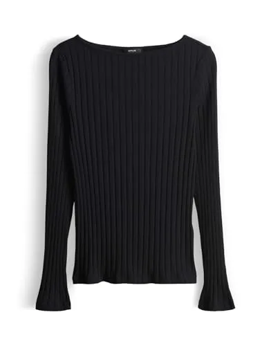 OPUS Damen Langarmshirt SOVKE Slim Rippshirt | Elegantes Baumwoll-Mix Shirt in Black, Größe 44 - Tops, T-Shirts & Blusen für Damen – Vielseitiges Slim Rippshirt aus hochwertigem Baumwoll-Mix für optimalen Tragekomfort und stilvolle Looks im Alltag.