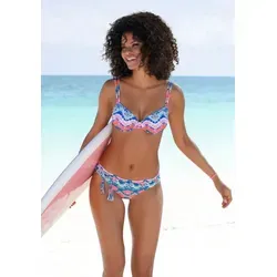 Bügel-Bikini-Top "Face", Gr. 36 - Cup E, blau-orange - Bikini Tops mit herausnehmbaren Cups und verstellbaren Trägern für individuellen Komfort, ideal für einen perfekten Strandlook.