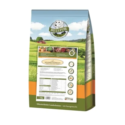 Bellfor Wildsee-Schmaus Hundetrockenfutter mit Ente (4 kg) - Hochwertiges, getreidefreies Hundefutter mit 71% Entenfleisch. Optimal für die Verdauung und Vitalität Ihres Hundes, hergestellt im schonenden Kaltpressverfahren.