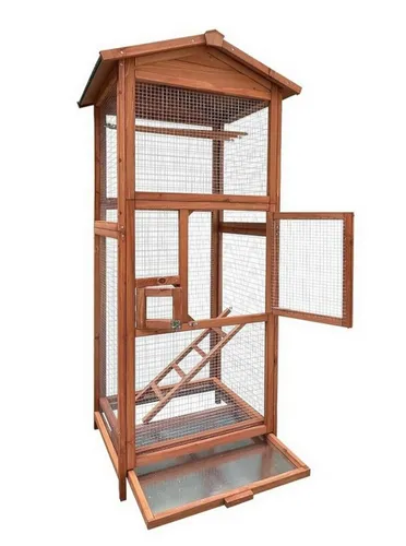BruKa Vogelkäfig LOKI XXL - Geräumige Voliere für Vögel - Käfige mit witterungsbeständiger Holzlasur, ideal für drinnen und draußen. Praktische Einschubbodenwanne für einfache Reinigung und optimale Sicherheit dank ausbruchsicherer Riegel.