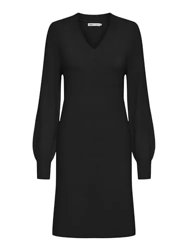 ONLY Midikleid ONLKatia - Elegantes schwarzes Kleid für jede Gelegenheit - Kleider: Unifarbenes Midikleid mit langem Arm, knielang und normaler Passform, ideal für stilvolle Anlässe.