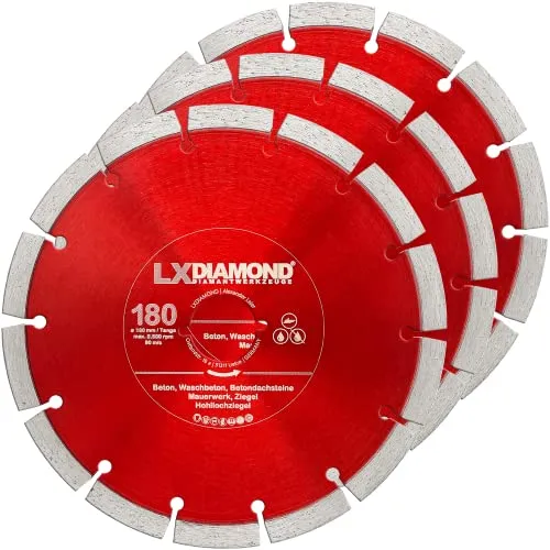 LXDIAMOND 3x Diamant-Trennscheibe 180mm - kompatibel mit Lamello Tanga DX200 Fensterfräse Montagefräse - Diamantscheibe für Beton Mauerwerk Ziegel Stein Universal - 180 mm in Profi Qualität