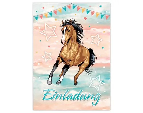 JUNAPACK Einladungskarten Pferd Einladungen zum Kindergeburtstag Fohlen Karten Mädchen Pastell, Einladungskarten zum Geburtstag mit Pferd Motiv
