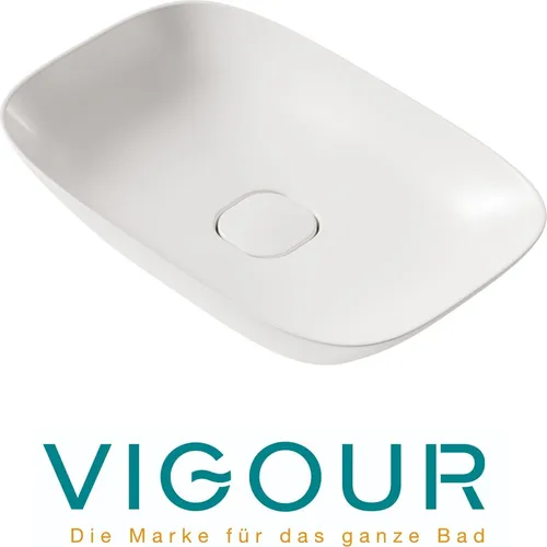 VIGOUR VOGUE Aufsatzschale 60x38cm, weiß mit ProtectPlus Beschichtung - Waschbecken aus Mineralguss, rechteckig, ideal für hohe Armaturen und Waschpalette. Mit ProtectPlus Beschichtung für einfache Reinigung und Pflege – perfekt für Ihr Traumbad!