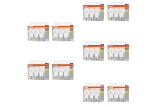 Osram LED Base Classic A E27, 100W Ersatz, Warmweiß, 10er Pack - Energieeffiziente LED-Lampe mit 1521 lm und langer Lebensdauer von bis zu 15.000 Stunden. Sofort helles Licht ohne Aufwärmzeit, ideal für Wohnräume und einfache Handhabung beim Austausch von Glühlampen.
