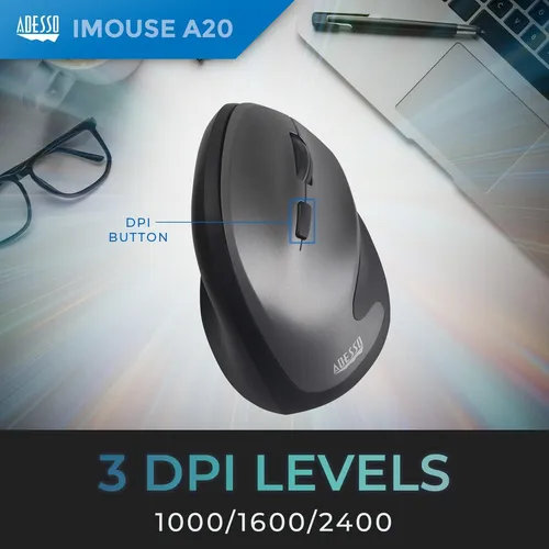 Adesso iMouse A20 Ergonomische vertikale Maus für Rechtshänder - Ergonomische 6-Tasten-Maus für komfortables Arbeiten am PC, ideal für lange Nutzung ohne Ermüdung.