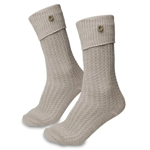 Steigenhöfer Manufaktur Trachtensocken Herren und Damen Lang – Klassische Trachtenstrümpfe im Zopfmuster – Oktoberfest Strümpfe aus Baumwolle für Männer & Frauen – Anthrazit mit Edelweiß – 43-44