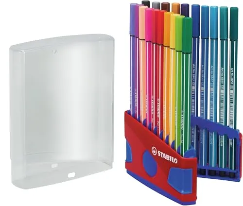 STABILO Pen 68 Filzstift - 20er ColorParade in rot + blau - Schreibutensilien für kreative Köpfe: Der STABILO Pen 68 bietet eine robuste Spitze für kräftige Linien und bleibt 24 Stunden ohne Kappe feucht. Perfekt für Bullet Journaling, Sketchnotes und mehr!