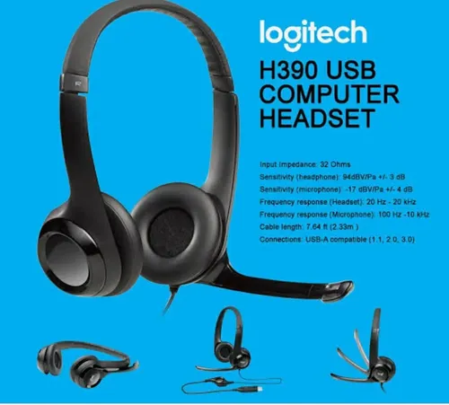 Logitech H390 Kopfhörer mit Mikrofon - USB Stereo-Headset mit Rauschunterdrückung und integriertem Mikrofon, ideal für klare Sprachübertragungen bei Calls und Gaming.