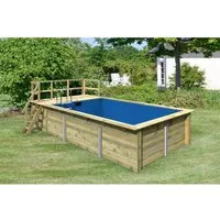Karibu Pool Gr. 3 inkl. Terrasse KDI Innenhülle Blau - Holzpool mit hochwertiger Verarbeitung, inklusive Filterpaket und einfacher Montage für unvergessliche Badevergnügen im eigenen Garten.