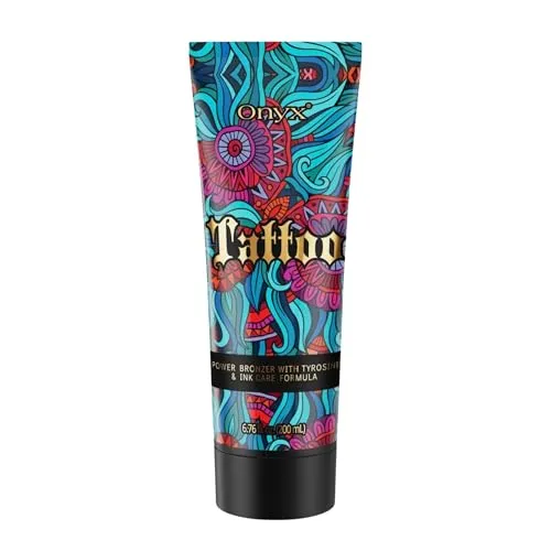 Onyx Tattoo Tanning Lotion | Tattoo-Farbschutz | Sonnen und Solarium Creme mit Bräunungsbeschleuniger | Für Solarium, Sonnenstudio & Außenbräune | Dunkle Bräune ohne Streifen (200 ml (1er pack))