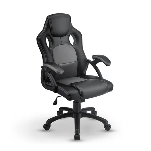 Juskys Bürostuhl Montreal - Grau-melierter PC Gaming Stuhl im sportlichen Racer Design, ergonomisch geformt und ideal für Kinder- und Jugendzimmer