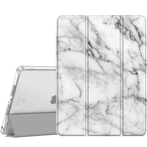 Fintie Hülle für iPad 9. Generation 2021/8. Gen 2020/7. Gen 2019 10.2 Zoll mit Stifthalter, ultradünne leichte Schutzhülle mit transparenter Rückseite und Auto Schlaf/Wach Funktion, Marmor Weiß