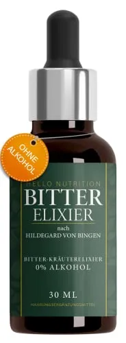 HelloNutrition BITTER ELIXIER aus Bitterstoff, Bittertropfen mit Bitterstoffe hochdosiert ohne Alkohol - nach Hildegard von Bingen Rezeptur, natürlich vegan für den Körper