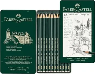 Faber-Castell Bleistift Castell 9000 Design Set 12er - Hochwertiges 12er Design Set der Faber-Castell Bleistifte Castell 9000, ideal für präzises Zeichnen und Schreiben, mit ergonomischem Design für optimalen Komfort.