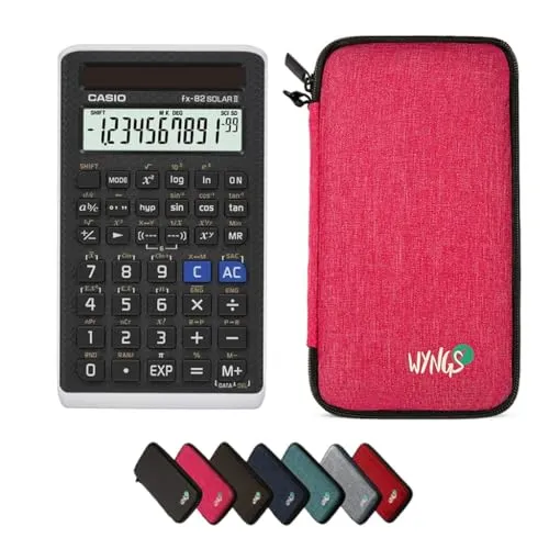 Casio fx-82 Solar II inkl. WYNGS Schutztasche Pink - Wissenschaftlicher Taschenrechner - Basic Paket