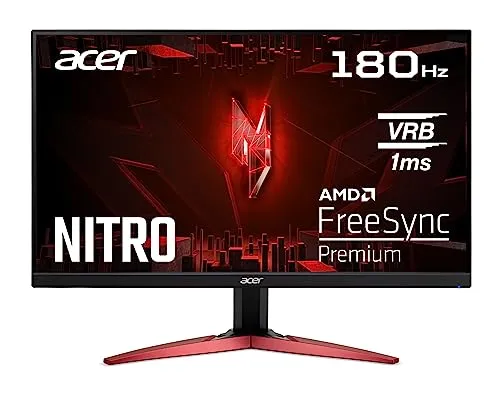 Acer Nitro KG241YS3 Gaming Monitor 23,8 Zoll - Full HD Gaming Monitor mit 180Hz und 1ms Reaktionszeit für flüssiges Gameplay, ideal für Gamer. Ausgestattet mit AMD FreeSync Premium für ruckelfreie Bilder.