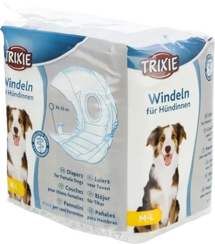 TRIXIE Windeln für Hündinnen Größe M-L - Saugfähige Hundewindeln bei Inkontinenz & Läufigkeit - 12 St. mit Gummizug für mehr Komfort, 36-52 cm Taillenumfang - 23634
