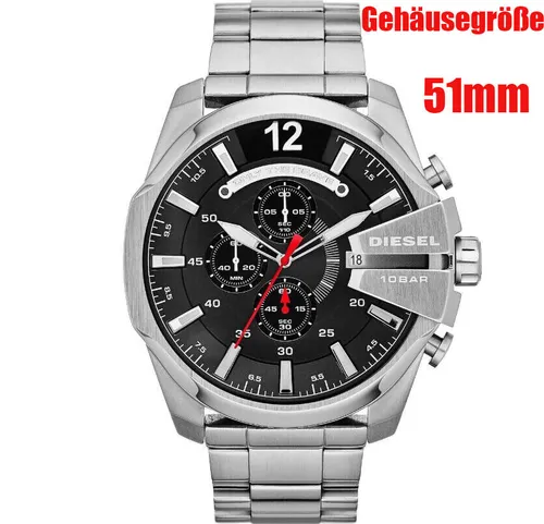 Diesel DZ4308 Mega Chief Herren Uhr - Chronograph aus Edelstahl - Armbanduhren für Herren mit 100 m Wasserdichtigkeit, elegantes Design und praktische Datumsanzeige – ideal für jeden Anlass!