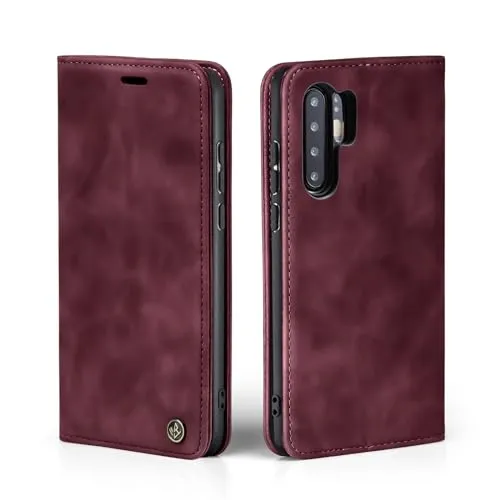 LBH Handyhülle für Huawei P30 Pro in Weinrot mit Karten- und Geldfach Smartphone Hülle mit Standfunktion Flip Case Schutzhülle Magnetverschluss Vintage