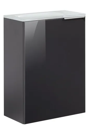 FACKELMANN Kara Gäste-WC Set 2 Teile – Waschtischunterschrank mit Glasfront - Unterschrank fürs Bad, schmaler 45cm Waschbeckenunterschrank mit gedämpften Scharnieren für sanftes Schließen, perfekt für kleine Badezimmer und Gästebäder.