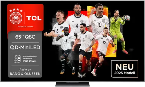 TCL 65Q8CX7 QLED Mini LED-Fernseher - 65 Zoll 4K Ultra HD Smart TV mit Google TV und Bang & Olufsen Audio, bietet beeindruckende Bildqualität und umfassende Smart-Funktionen für ein ultimatives Fernseherlebnis.