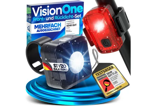 Nextcover Fahrradbeleuchtung NEXTCOVER® VisionOne – LED Licht Set mit 6h Akkulaufzeit - Fahrradbeleuchtungssets mit blendfreier LED-Technologie, 200m Reichweite und 6h Akkulaufzeit. Wetterfest und StVZO-zugelassen für maximale Sicherheit bei nächtlichen Fahrten.