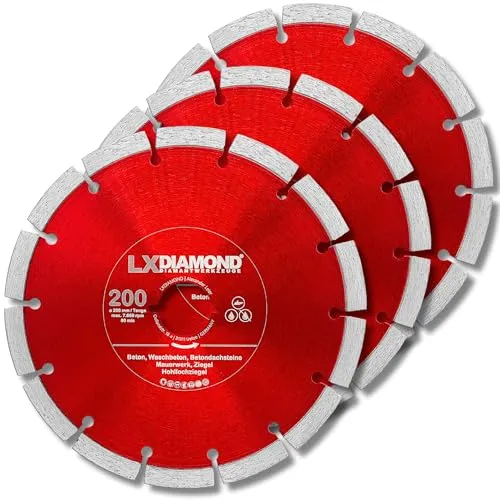 LXDIAMOND 3x Diamant-Trennscheibe 200mm - kompatibel mit Lamello Tanga DX200 Fensterfräse Montagefräse - Diamantscheibe für Beton Mauerwerk Ziegel Stein Universal - 200 mm in Profi Qualität