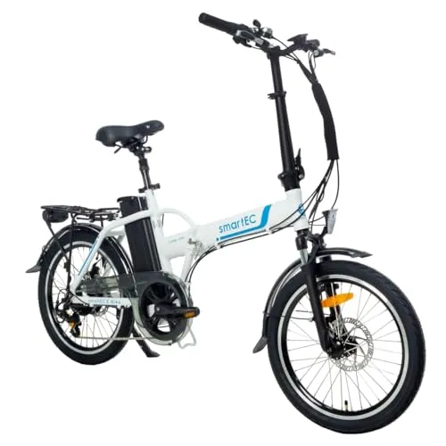 smartEC E-Bike Klapprad Camp-20H - Faltbares Pedelec 20 Zoll in Weiß - E-Bikes – Das Camp-20H überzeugt mit einem kompakten Design und 100 km Reichweite. Ideal für Pendler und Freizeitfahrer, bietet es höchste Sicherheit dank doppeltem Sicherheitsverschluss und ist platzsparend transportierbar.