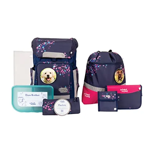 SCHOOL MOOD Rebel Air+ Leni Hund Schulranzen Set - 8-tlg - Schulranzen Set mit niedlichem Hundedesign, ausgestattet mit Brustgurt für optimalen Tragekomfort, ideal für Mädchen und leicht mit nur 850 Gramm.
