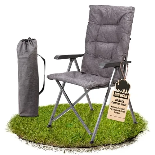 BigDean Campingstuhl faltbar mit verstellbarer Rückenlehne - Bequemer faltbarer Campingstuhl für Outdoor-Aktivitäten – robust, gepolstert und bis 150 kg belastbar, ideal für Garten, Festival oder Reisen.
