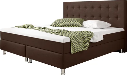 Boxspringbett Köln Plus mit integriertem Topper 180x200 Webstoff Braun