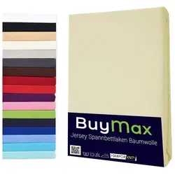 Buymax Spannbettlaken Buymax Jersey aus 100% Baumwolle, Jersey, Gummizug: Rundumgummi, (1 Stück), Pflegeleicht und Atmungsaktiv in Verschiedenen Farben und Größen beige 180 cm x 200 cm