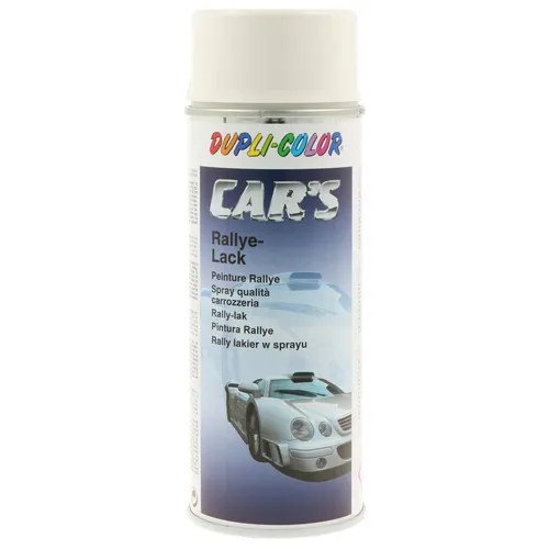 Dupli-Color Rallye Lack Spray 400ml - Weiß glänzend - Spraydose für schnelltrocknenden Basislack in strahlendem Weiß, ideal für kreative Projekte und Fahrzeuglackierungen.
