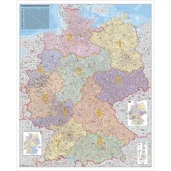 Deutschland Postleitzahlenkarte Kleinformat. Wandkarte ohne Metallstäbe