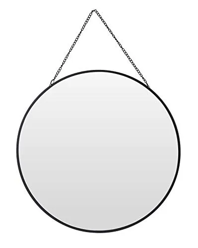 Meinposten Rund Spiegel aus Metall schwarz mit Kette - Eleganter runder Wandspiegel aus schwarzem Metall, ideal für Flur oder Gäste-WC. Mit dekorativer Kette und einem Durchmesser von 30 cm ist er ein stilvolles Dekoelement.