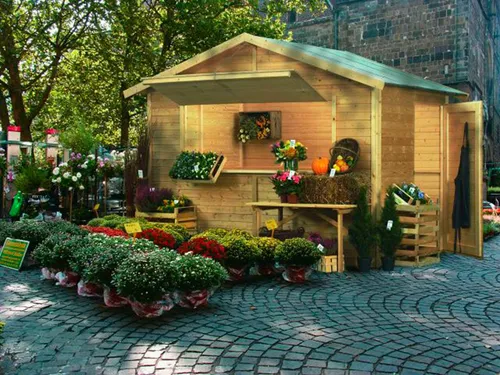 Gartenhaus KARIBU "Verkaufshaus 2 naturbelassen", beige (naturbelassen), Gartenhäuser, aus hochwertiger nordischer Fichte