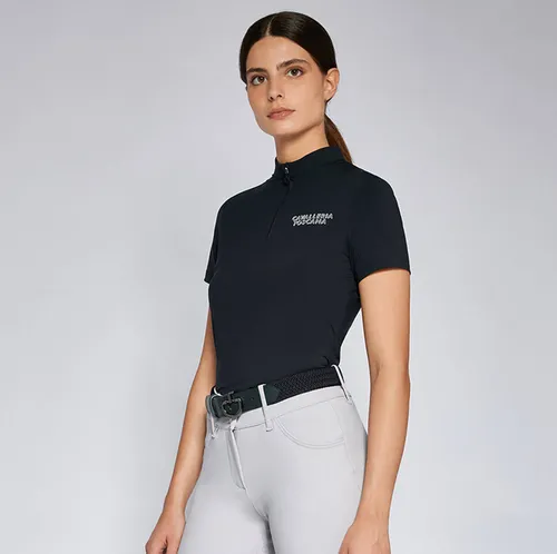 Cavalleria Toscana Shirt Damen CT Jersey S/S Training Zip Polo FS 2024 Kurzarm Funktionsshirt Navy L