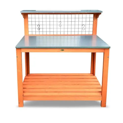 Habau 695 Gartentisch - 101 x 55 x 117 cm, verzinkte Arbeitsplatte und praktische Ablagefläche für Gartenarbeiten