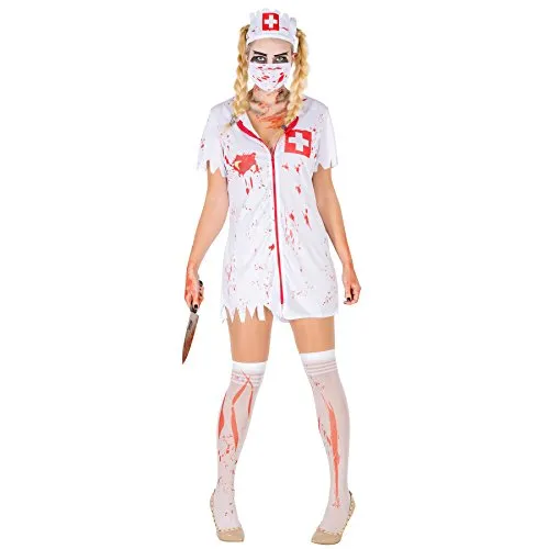 dressforfun tectake Sexy Zombie Krankenschwester Stretch Kleid Damen Kostüm inkl. Kniestrümpfe, Mundschutz & Haarreifen (M | Nr. 300063)