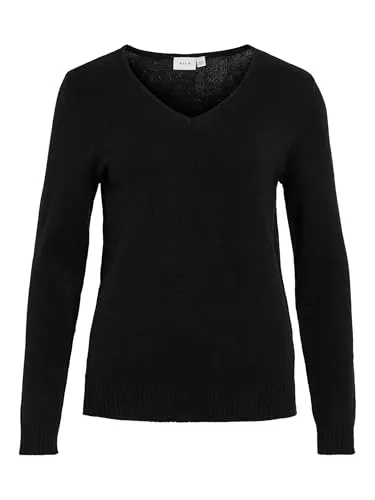 Vila Clothes Damen Pullover VIRIL L/S V-Neck Knit TOP - NOOS 14042769, Einfarbig, Schwarz - Eleganter Pullover für Damen mit V-Ausschnitt und überschnittenen Schultern, bietet hohen Tragekomfort und vielseitige Kombinationsmöglichkeiten.