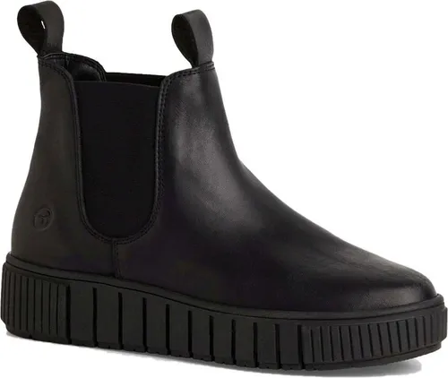 Tamaris Damen Chelsea Boots - Bequeme Stiefeletten mit Wechselfußbett - Damen-Ballerinas: Flache Chelsea Boots aus schwarzem Leder mit COMFORT-Lining für optimalen Tragekomfort und herausnehmbarem Fußbett.