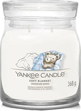 Yankee Candle Soft Blanket Signature Medium Jar 368g 2-Docht - Kerze mit 2 Dochten für gleichmäßigen Duft, vereint Zitrus und Vanille für entspannende Momente und sanfte Träume.