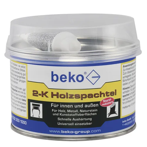beko 2-K Holzspachtel 1 kg - Ähnlich Eiche mit Härter - Kleber & Leime, schneller 2-Komponenten Holzspachtel mit hervorragender Härte, ideal für Holz, Kunststoff und Metall, schnelle Aushärtung in nur 15-20 Minuten.